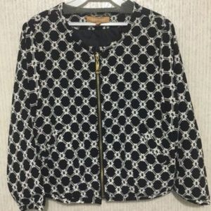 Zip Front Jacket Small S Navy White Pattern Lined